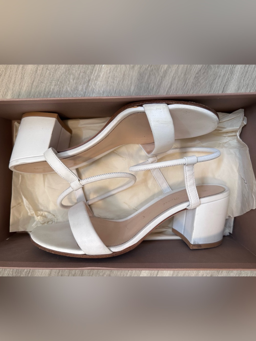 Gianvito Rossi White Strappy Block Heel Sandals